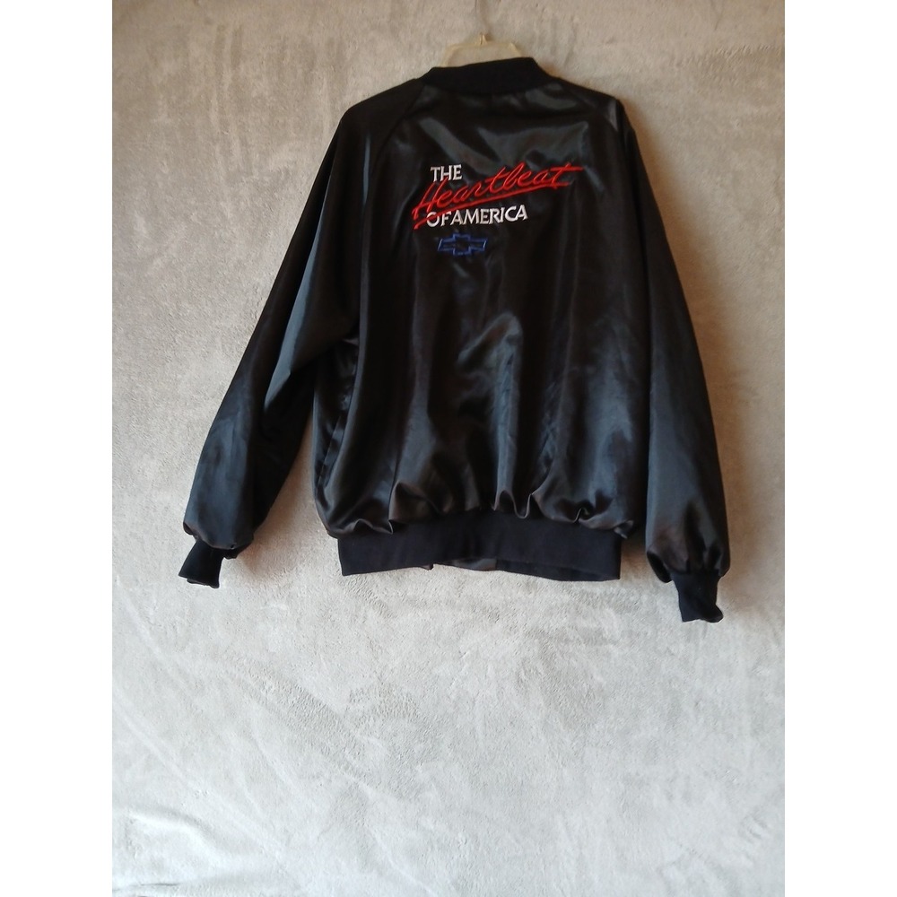 Chevy The Heartbeat Of America Satin Bomber Jacket Size 2xl Chevrolet Vintage